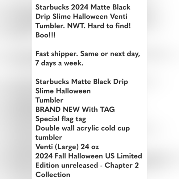 Starbucks 2024 Matte Black Ooze Drip Slime Venti Tumbler Cup. NWT. - Picture 7 of 7